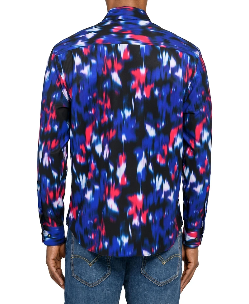 Society of Threads Men's Regular Fit 4-Way Stretch Performance Faded Line Long Sleeve Button Down