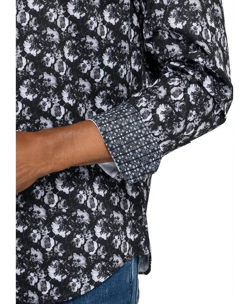 Society of Threads Men's Regular Fit 4-Way Stretch Performance Floral Long Sleeve Button Down