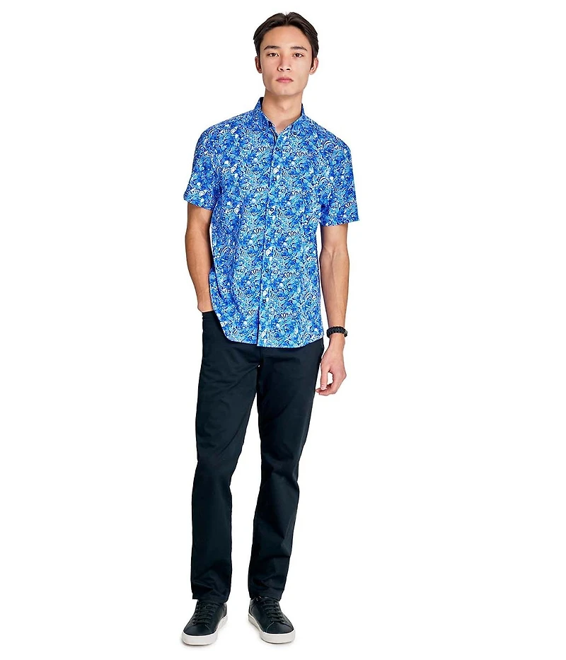 Society of Threads Men's Regular Fit 4-Way Stretch Performance Rustic Paisley Short Sleeve Button Down