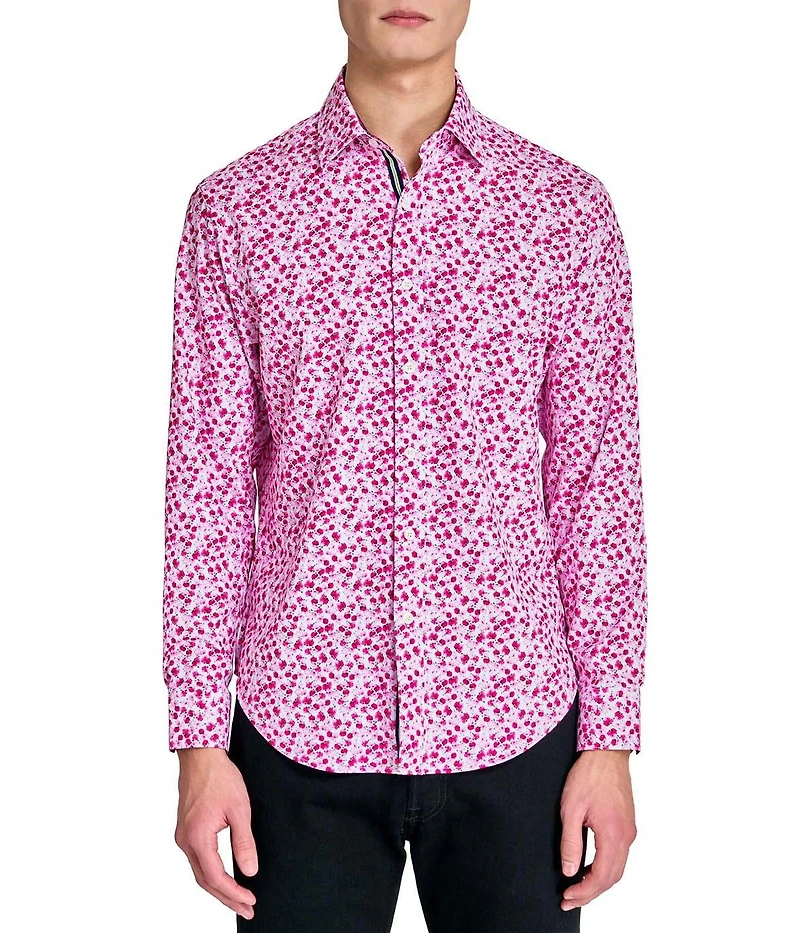 Society of Threads Men's Regular Fit 4-Way Stretch Performance Blushing Long Sleeve Button Down