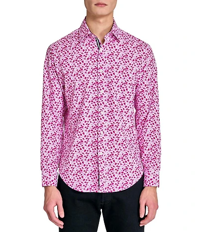 Society of Threads Men's Regular Fit 4-Way Stretch Performance Blushing Long Sleeve Button Down