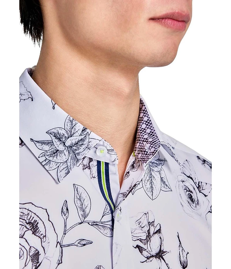 Society of Threads Men's Regular Fit 4-Way Stretch Performance Shaded Rose Long Sleeve Button Down