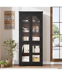 homfan 70 Inch Tall Pantry Cabinet with Arched Glass Doors, Adjustable Shelves, Kitchen Storage Cupboard for Living Room and Dining