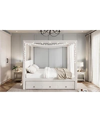 Streamdale Furniture Upholstery Canopy Platform Bed with Trundle and 3 Drawers