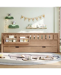 Streamdale Furniture Full Loft Bed with Bookshelves Staircase Safety Rails and Trundle