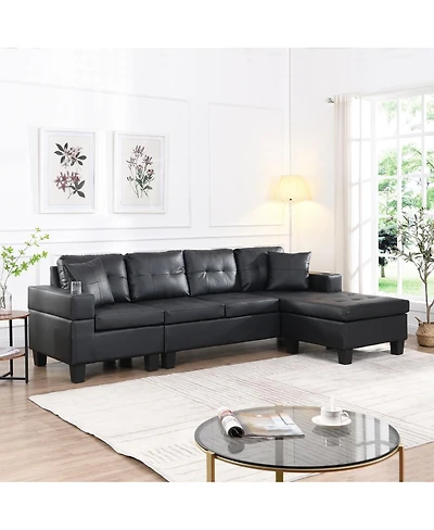 Streamdale Furniture 4-Seat L-Shaped Sectional Sofa with Chaise and Cup Holders