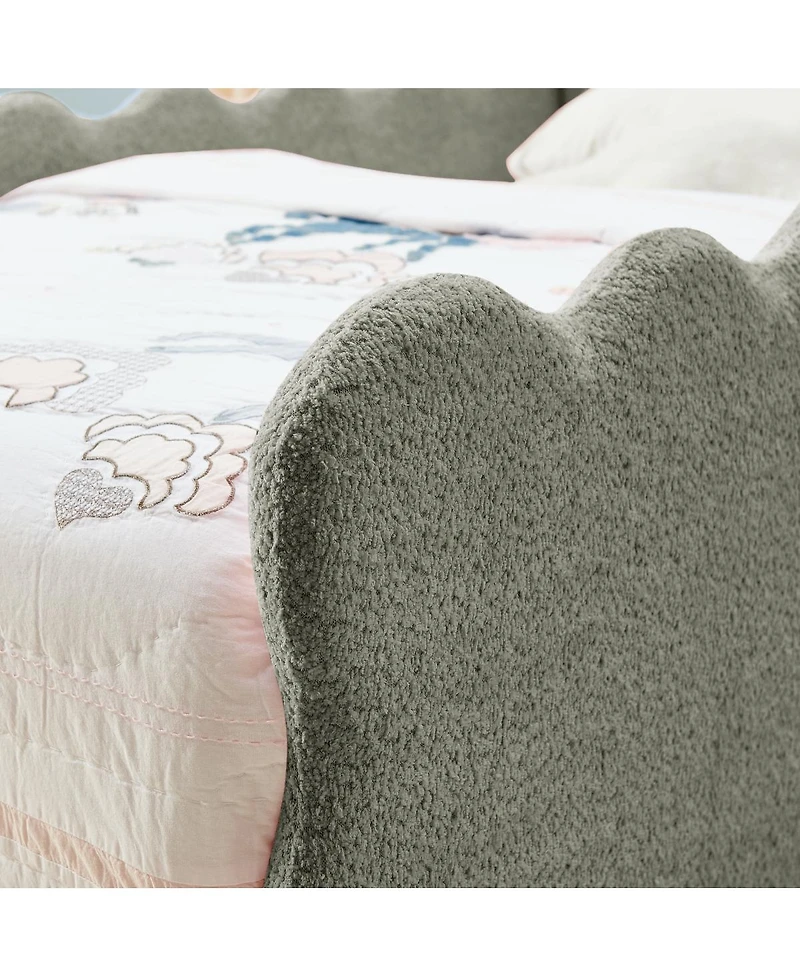 Streamdale Furniture Twin Size Dinosaur-Shaped Kids Bed with Safety Guardrail Boucle Fabric
