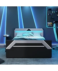 Streamdale Furniture Queen Size Led Gaming Bed with Hydraulic Storage Cyberpunk Style