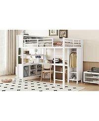Streamdale Furniture Full Size Metal Loft Bed with Wardrobe L-Shaped Desk and Storage