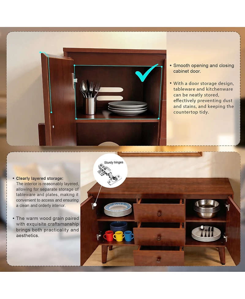 Streamdale Furniture Mid-Century Modern 47.3'' Sideboard Buffet Cabinet with 2 Doors and 3 Drawers