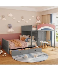 Streamdale Furniture Full Size Offset Bunk Bed with Wardrobe Drawers and Upholstered Guardrail