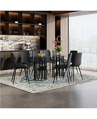Streamdale Furniture 71 inch Oval Glass Dining Table with 8 Pu Leather Chairs