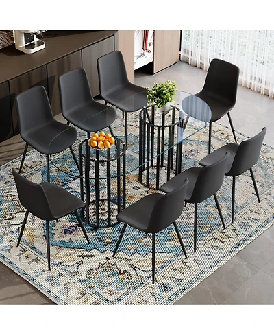 Streamdale Furniture 71 inch Oval Glass Dining Table with 8 Pu Leather Chairs