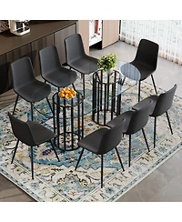 Streamdale Furniture 71 inch Oval Glass Dining Table with 8 Pu Leather Chairs