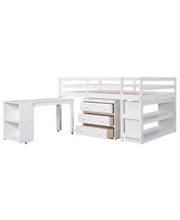 Streamdale Furniture Low Study Full Loft Bed with Cabinet Shelves and Rolling Desk