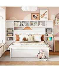 Streamdale Furniture Queen Size Wooden Bed With All-in-One Cabinet Shelf and Sockets