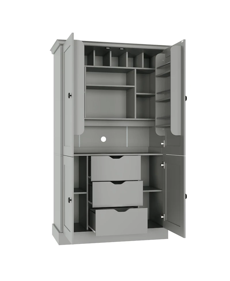 Streamdale Furniture Freestanding Kitchen Pantry Cabinet with 4 Doors 3 Drawers and Wine Racks