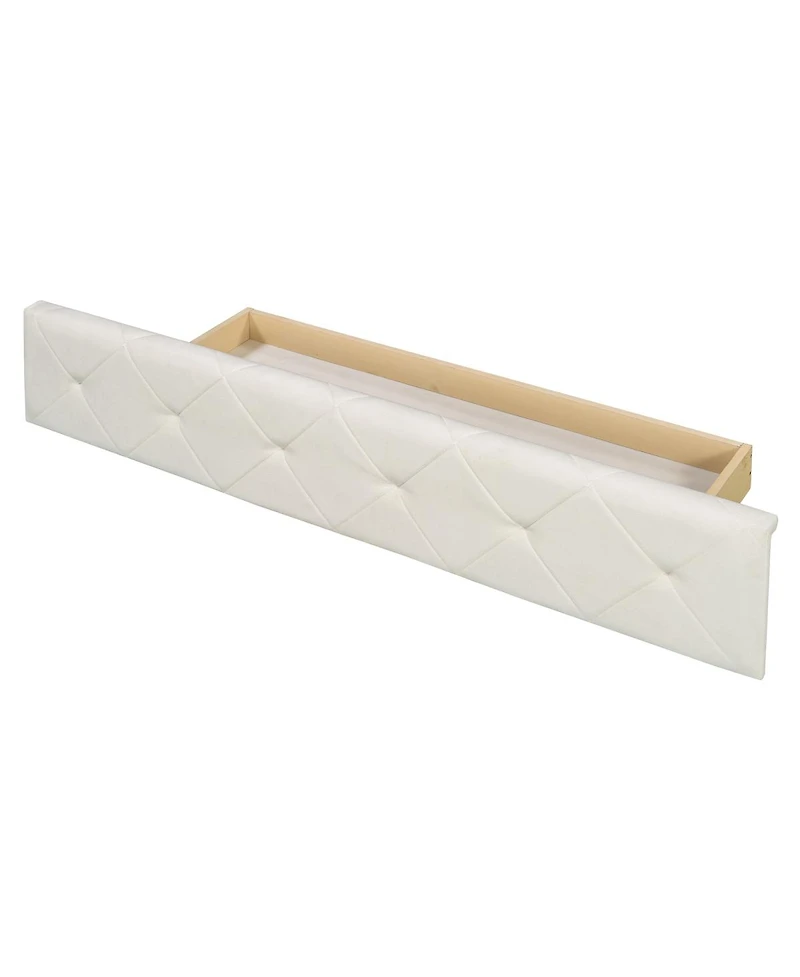 Streamdale Furniture Velvet Upholstered Platform Bed with Storage Drawer and 2 Side Stools