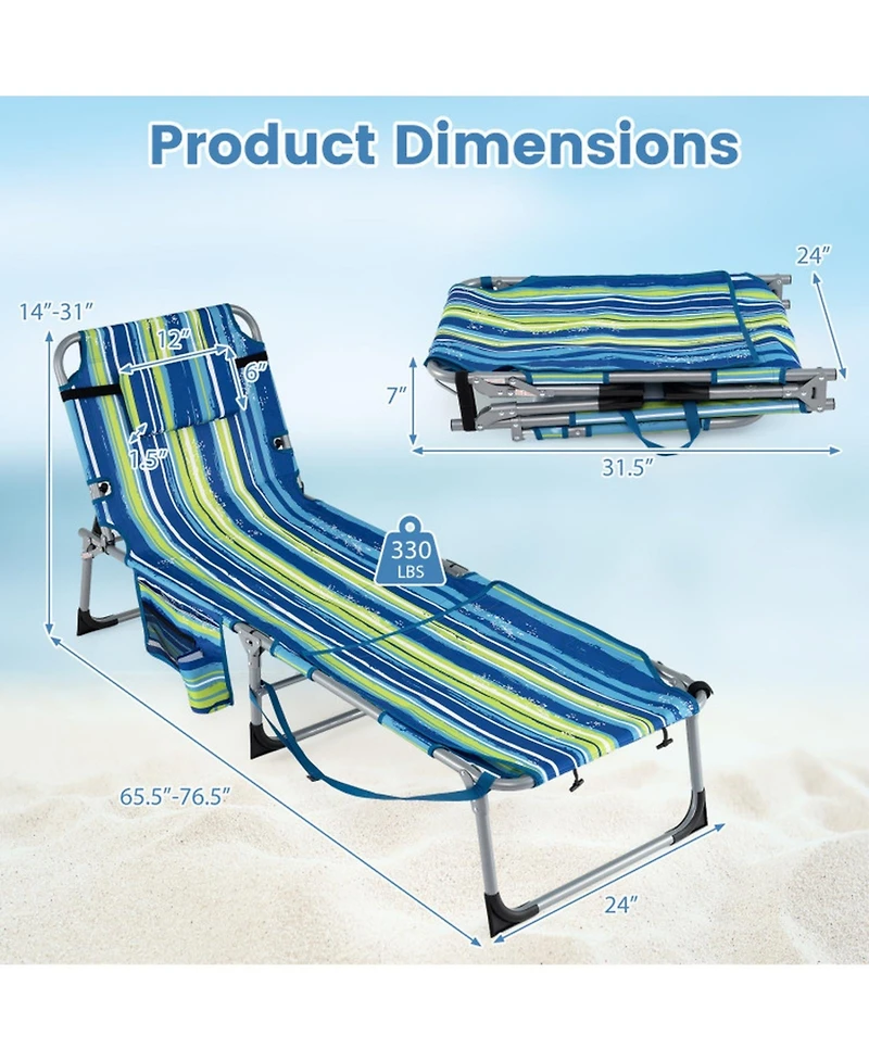 Gouun Set of 2 Tanning Chair with Face Arm Holes Portable 4-Level Sunbathing Pair