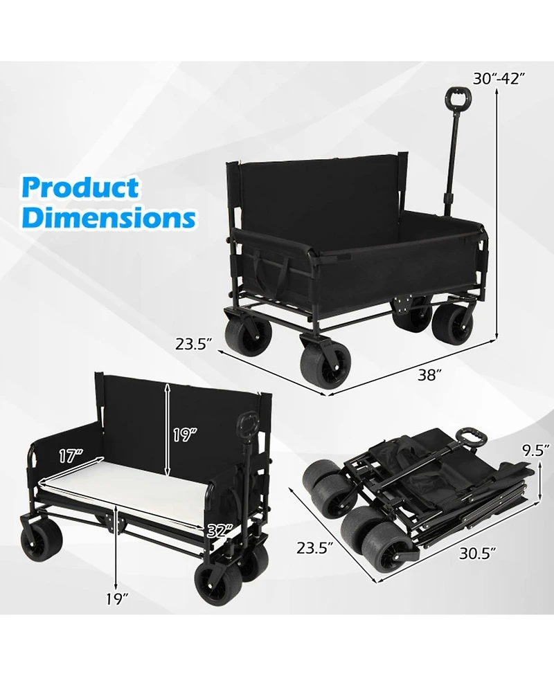 Gouun 2 in 1 Collapsible Beach Wagon and Bench Seat Combo Cart with Side Pockets