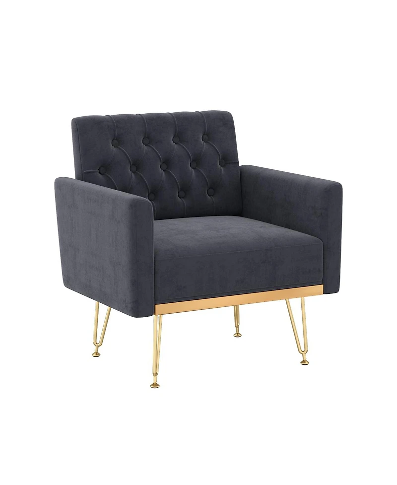 Streamdale Furniture Modern Tufted Velvet Armchair with Gold Metal Legs