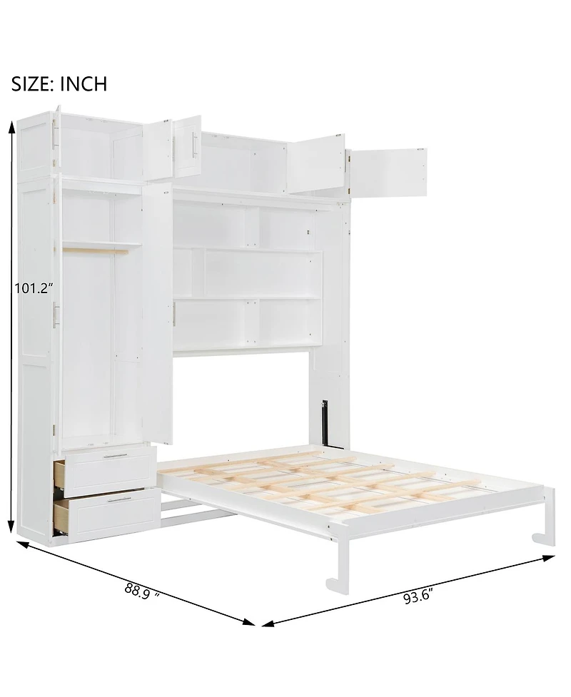Streamdale Furniture Murphy Bed with Top Cabinet Shelves and Wardrobe