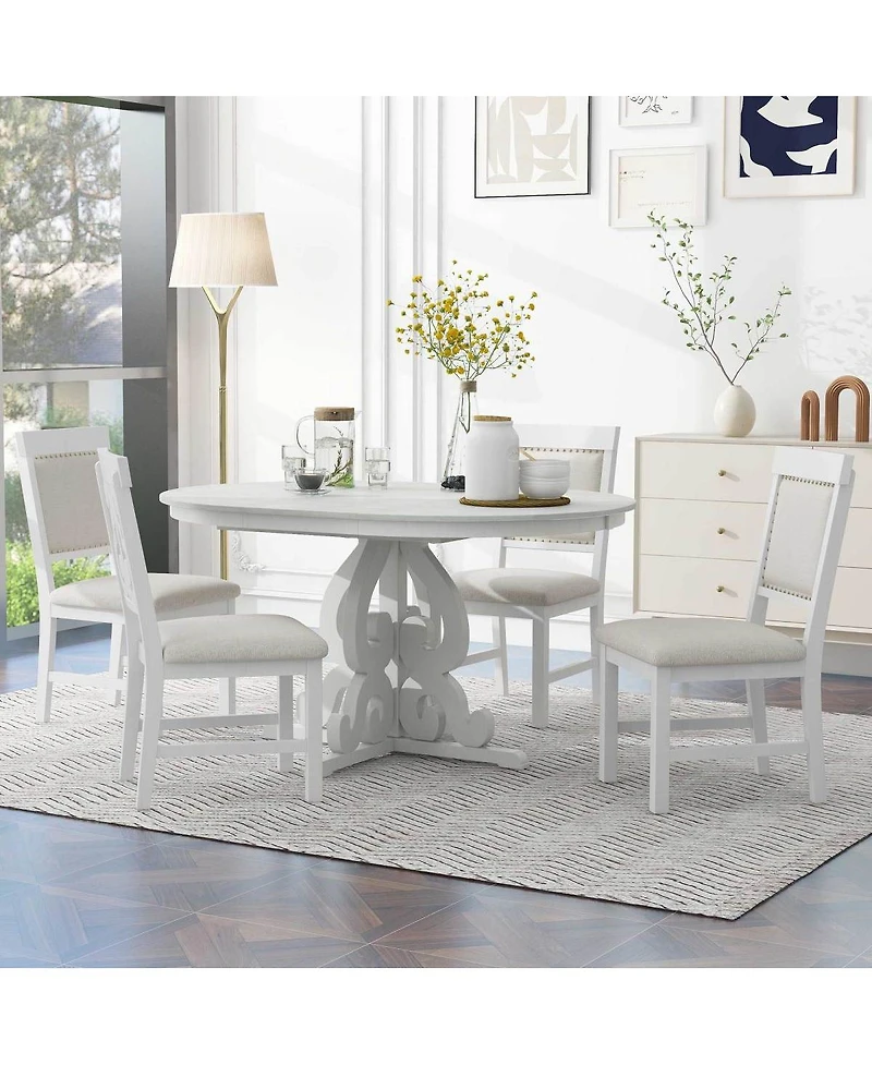 Streamdale Furniture 5-Piece Retro Extendable Dining Set with 4 Upholstered Chairs