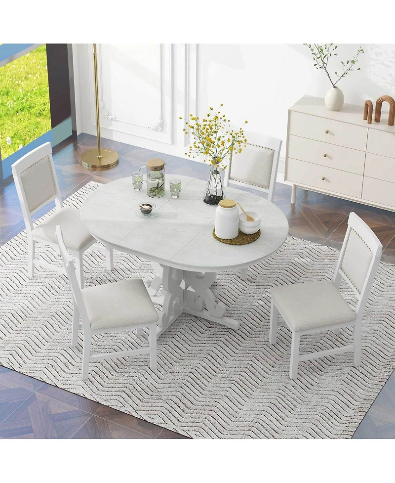 Streamdale Furniture 5-Piece Retro Extendable Dining Set with 4 Upholstered Chairs