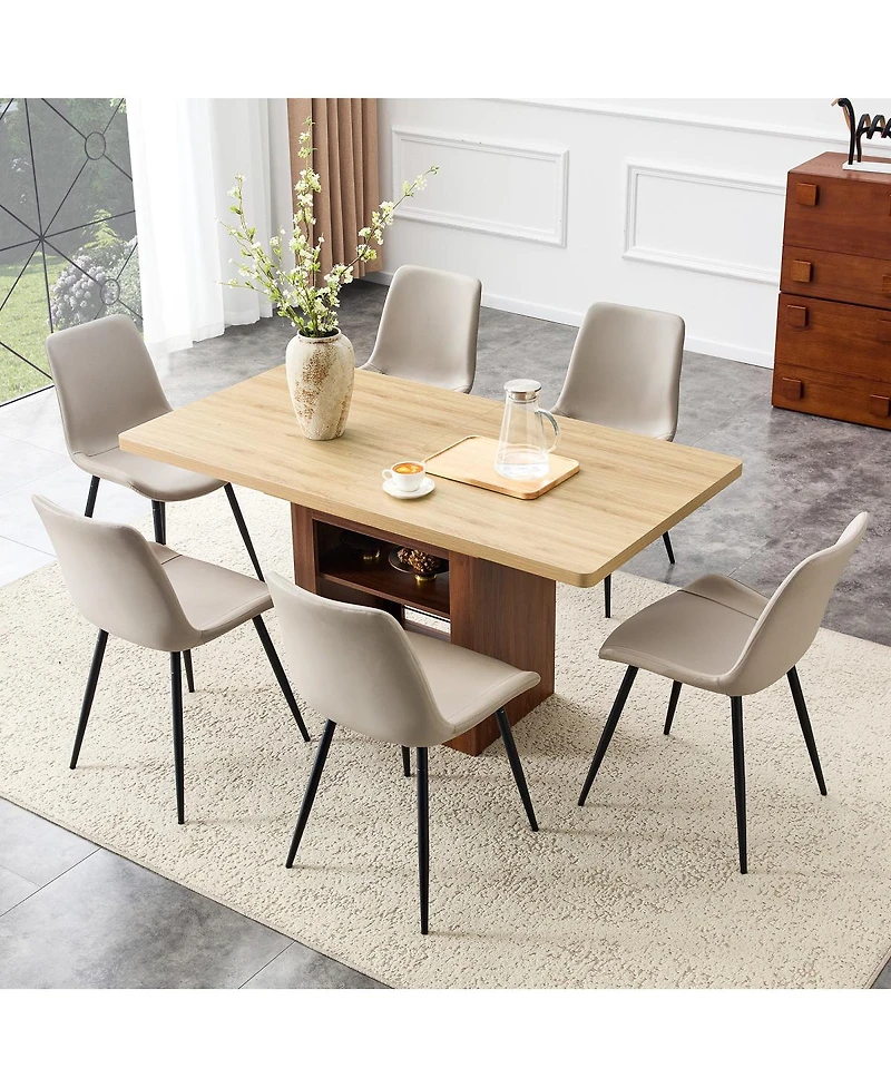 Streamdale Furniture 6-Piece Scalable Dining Set: 59-71 inch Pull-Out Table and Warm Gray Pu Chairs