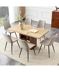 Streamdale Furniture 6-Piece Scalable Dining Set: 59-71 inch Pull-Out Table and Warm Gray Pu Chairs