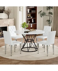Streamdale Furniture 47.3 inch Circular Mdf Dining Table and 4 Ergonomic Pu Chairs Set