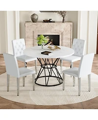 Streamdale Furniture 47.3 inch Circular Mdf Dining Table and 4 Ergonomic Pu Chairs Set