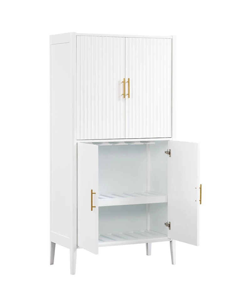 Streamdale Furniture Modern Fluted 4-Door Wine Cabinet with Glass Display and Stemware Rack
