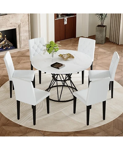 Streamdale Furniture 47.3 inch Circular Mdf Dining Table with 6 Ergonomic Pu Chairs