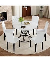 Streamdale Furniture 47.3 inch Circular Mdf Dining Table with 6 Ergonomic Pu Chairs