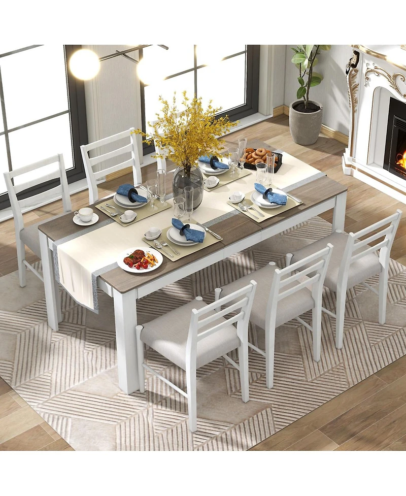 Streamdale Furniture 7-Piece Farmhouse Extendable Dining Set with 6 Upholstered Chairs
