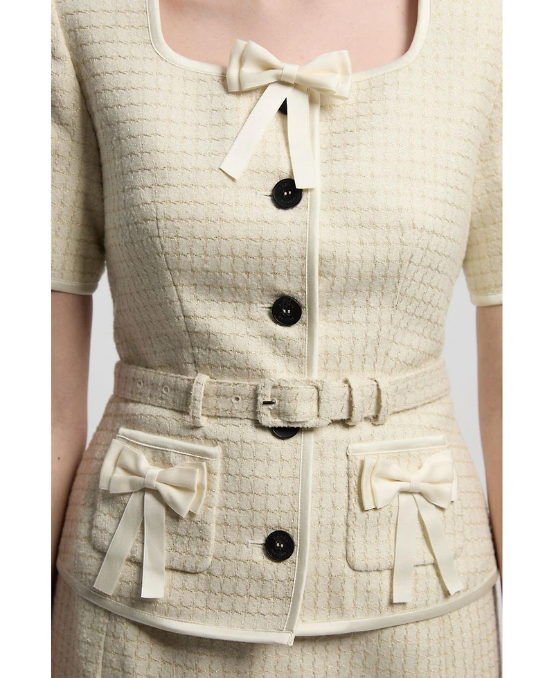 Karen Millen Women's Tweed Bow Midi Dress