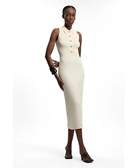 Karen Millen Women's Rib Knit Collard Midi Dress