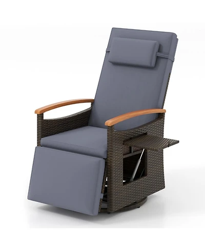 Gouun Patio Rattan 360 Swivel Recliner Chair Adjustable Backrest and Footrest