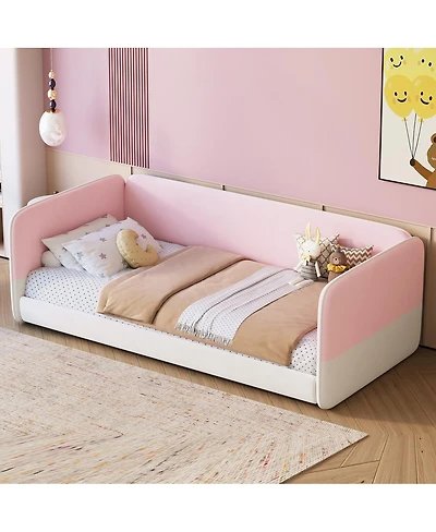 Streamdale Furniture Twin Size Upholstered Velvet Floor Bed with Protective Sides