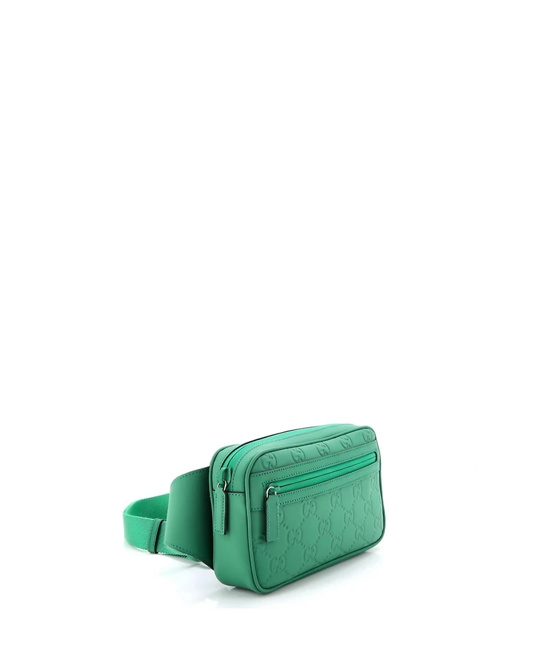Pre-Owned Gucci Front Zip Belt Bag Gg Rubber Effect Leather