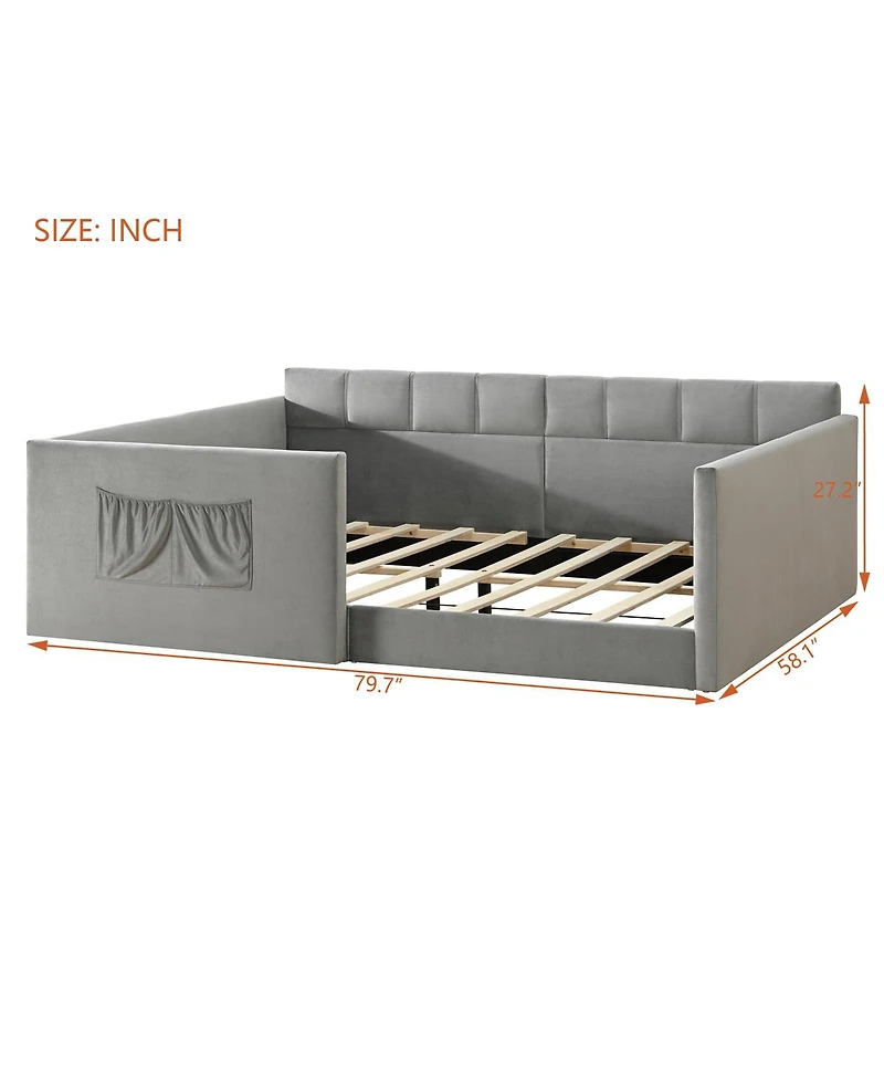 Streamdale Furniture Velvet Upholstered Full Size Daybed with Side Storage Pockets
