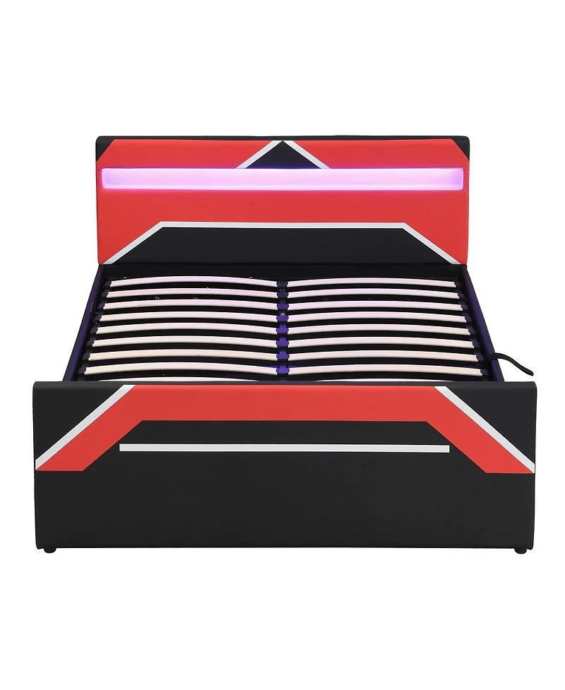 Streamdale Furniture Queen Size Led Gaming Bed with Hydraulic Storage