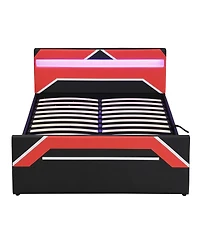 Streamdale Furniture Queen Size Led Gaming Bed with Hydraulic Storage