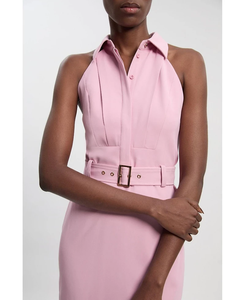 Karen Millen Women's Collard Halter Neck Belted Midi Dress