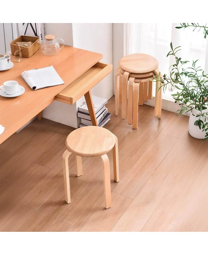 Streamdale Furniture 6-Piece Stackable Bentwood Stool Set 18'' Round Backless Nesting Chairs