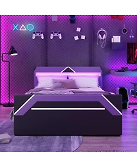 Streamdale Furniture Queen Size Led Gaming Bed with Hydraulic Storage