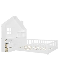Streamdale Furniture House Bed with Storage Shelves and Usb Charging Port