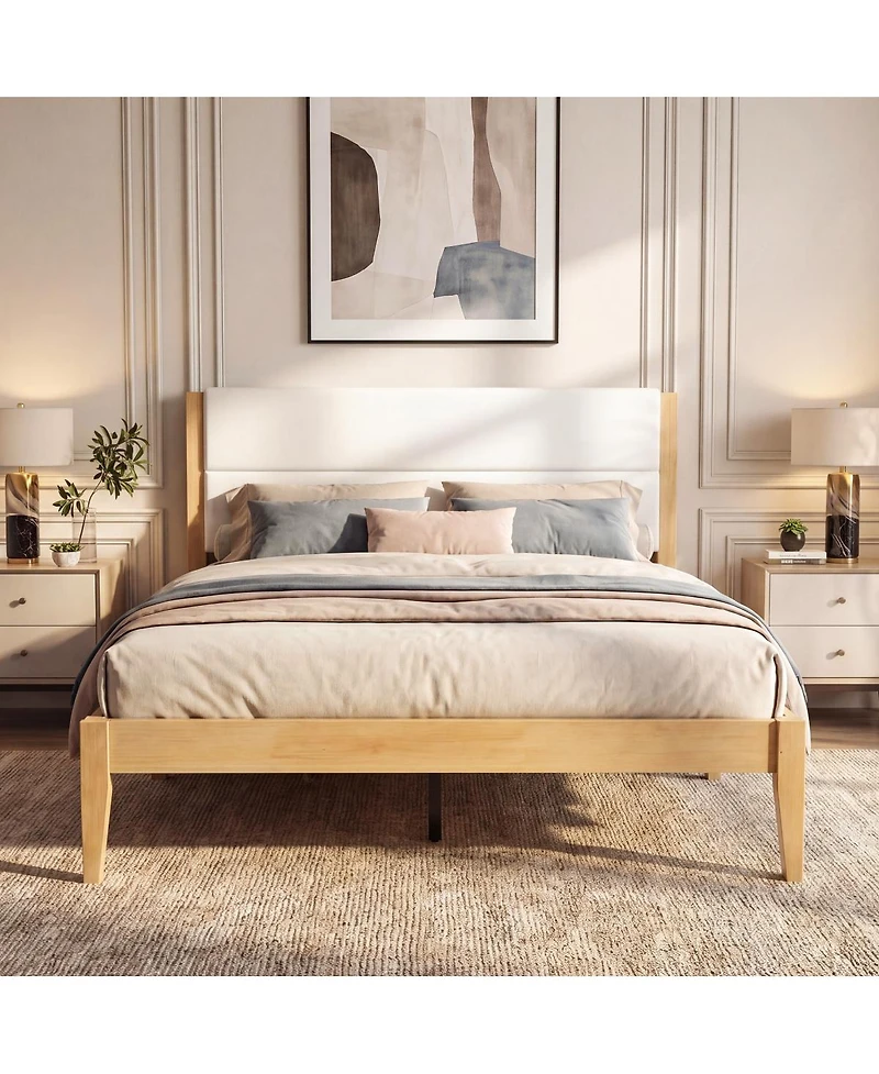 Streamdale Furniture Mid-Century Modern Upholstered King Platform Bed Wood