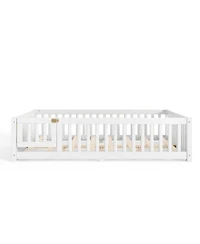 Streamdale Furniture Full Size Bed Floor Bed with Safety Guardrails and Door for Kids